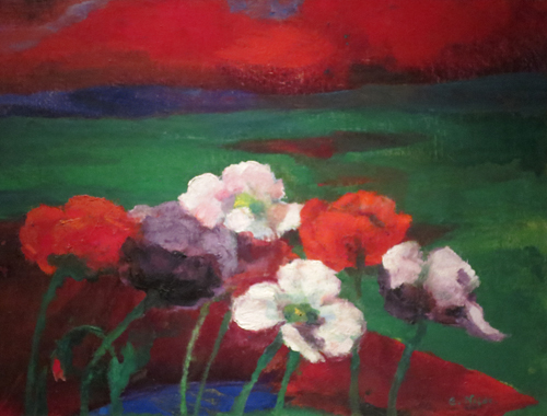Oljemålning från 1943 av Emil Nolde, Vallmo och röda kvällsmoln